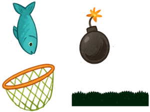 Preview of the game image with catcher, items, and ground