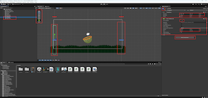 Unity scene with LeftWall and RightWall colliders placed